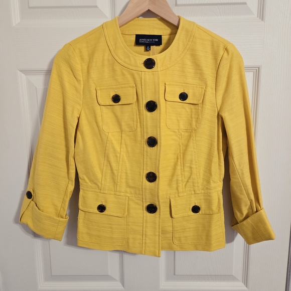 Jones New York Jackets & Blazers - Jones New York Bright Yellow Button Front Fitted Cotton Jacket Size PP
